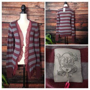 NWT BB Jeans Cardigan Sweater Size Medium Open Ruffle Front Lightweight Striped